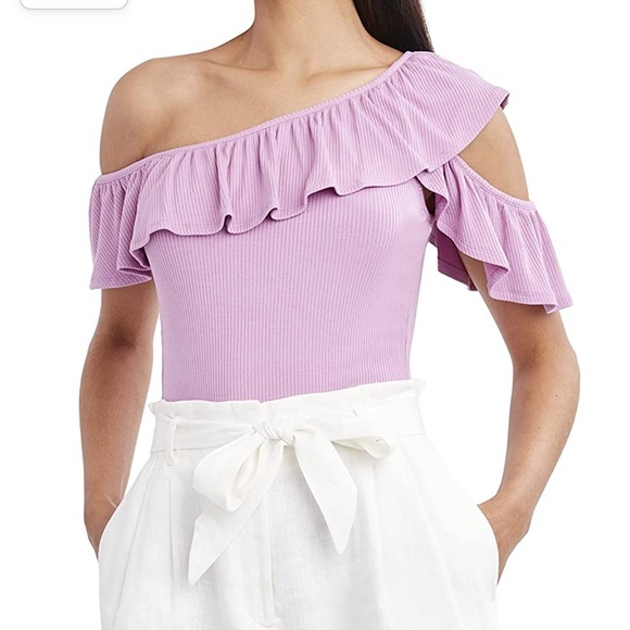 BCBGMAXAZRIA Asymmetric Ruffle Top in Purple - Picture 9 of 10